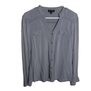 Spense Blouse Women's Medium Gray Button Up Long Sleeve Casual Sheer Top